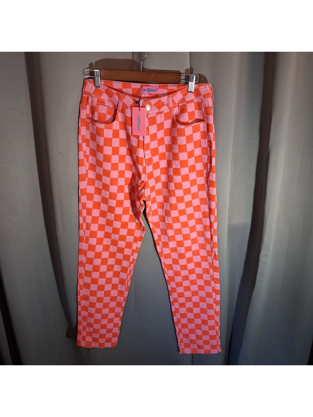 Edickted Orange and Pink Checkered Pants Size Waist 28